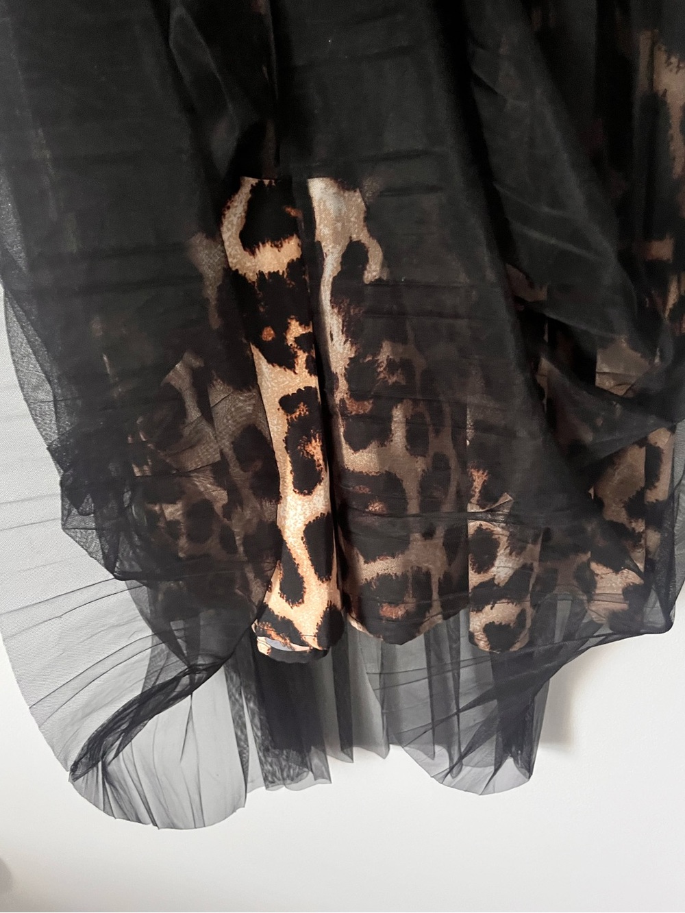 🎉DAZY Black Tulle Overlay Short Sleeve Leopard Print Midi Dress - Picture 14 of 16